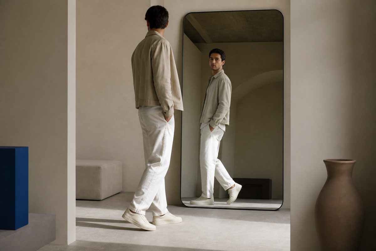 Checking the fit in a mirror